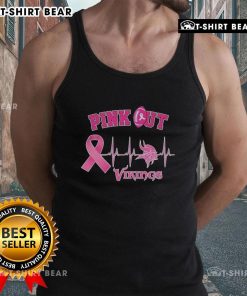 Pretty pink out breast cancer heartbeat Minnesota Vikings tank top featuring vibrant design and supportive message.