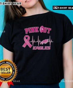 Pretty pink Philadelphia Eagles ladies tee featuring a heartbeat design for Breast Cancer Awareness.