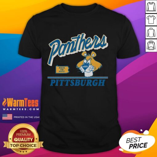 Alt Text: Vintage Pittsburgh Panthers Fly By T-Shirt featuring classic design in navy and gold, perfect for fans and collectors.