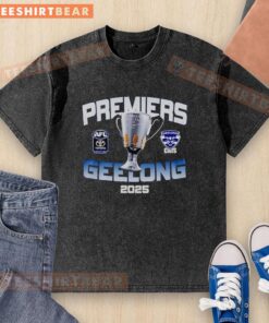 Pretty Premiers Geelong 2025 Champions washed t-shirt featuring a stylish design celebrating Geelong's victory.