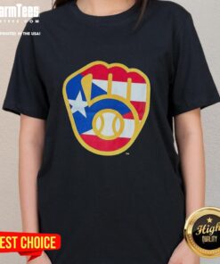 Pretty Puerto Rican Milwaukee Brewers logo ladies tee featuring vibrant colors and stylish design for fans.