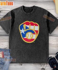 Pretty Puerto Rican Milwaukee Brewers logo washed t-shirt featuring vibrant colors and a stylish design.