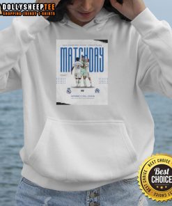 Alt Text: Stylish hoodie featuring Real Madrid vs Marseille UEFA Champions League 2025 matchday design, perfect for fans.
