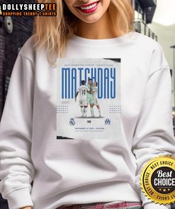Stylish sweatshirt featuring Real Madrid vs Marseille UEFA Champions League 2025 matchday design, perfect for fans.