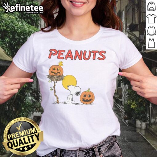 Alt Text: Pretty RSQ x Peanuts Pumpkins Ladies Tee featuring a vibrant pumpkin graphic, perfect for fall fashion.