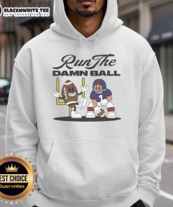 Stylish Pretty Run The Damn Ball Hoodie in black, featuring bold white text, perfect for sports enthusiasts and casual wear.