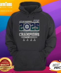 Pretty Seattle Mariners hoodie celebrating 2025 AL West Champions with historic years design for fans.