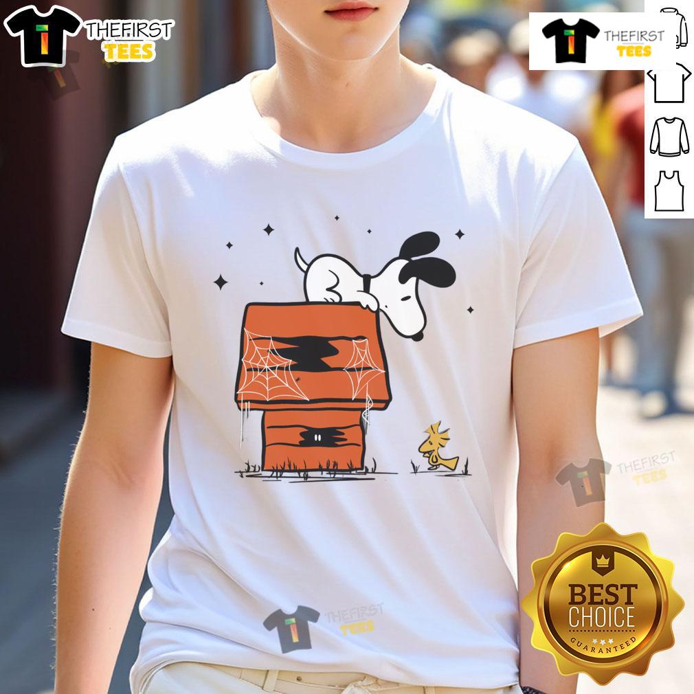 Pretty Snoopy Woodstock Haunted Doghouse T Shirt Pretty Snoopy Woodstock Haunted Doghouse T-Shirt featuring a playful design of Snoopy and Woodstock in a spooky setting.