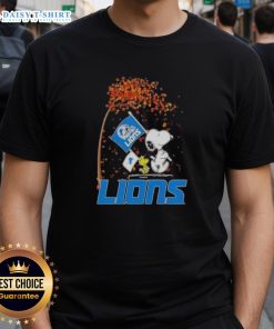 Pretty Snoopy X Woodstock 'It's The Most Wonderful Time Of The Year' Detroit Lions T-Shirt featuring festive design.