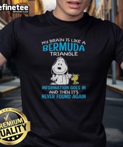 Pretty Snoopy Peanuts cartoon t-shirt featuring 'My Brain Is Like A Bermuda Triangle' design, perfect for fans.