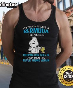 Cartoon tank top featuring 'My Brain Is Like A Bermuda Triangle' design with Snoopy from Peanuts, perfect for casual wear.