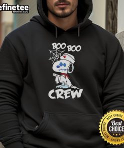 Alt Text: Pretty Snoopy in a nurse ghost costume on a Halloween cartoon hoodie from Peanuts x Boo Boo Crew collection.