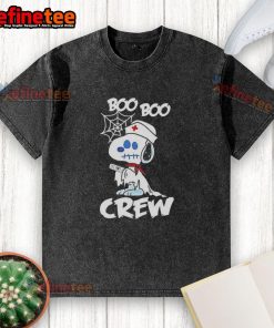 Pretty Snoopy Peanuts x Boo Boo Crew Nurse Ghost Halloween cartoon on a washed t-shirt, perfect for festive attire.