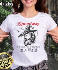 Pretty Speedway Halloween ladies' tee with 'Be a Witch' design, perfect for celebrating Halloween in style.