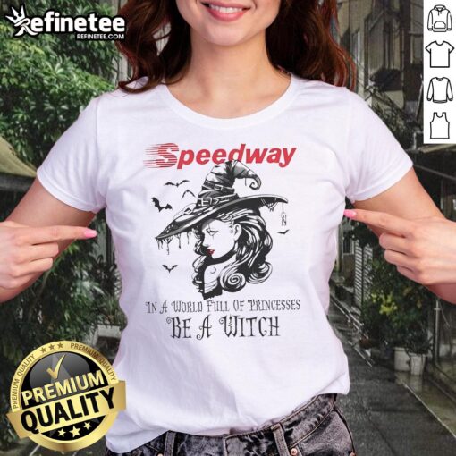 Pretty Speedway Halloween ladies' tee with 'Be a Witch' design, perfect for celebrating Halloween in style.