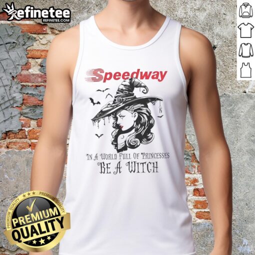 Pretty Speedway Halloween tank top featuring a witch design, perfect for celebrating in a world full of princesses.