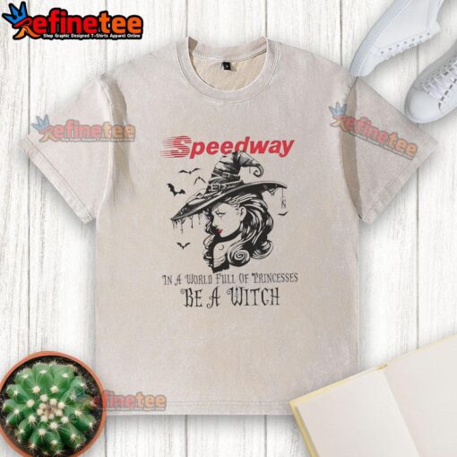 Pretty Speedway Halloween washed t-shirt featuring a witch design, perfect for celebrating Halloween with style.