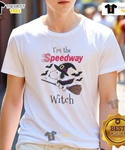 Alt Text: Pretty Speedway X Snoopy I'm The Witch Halloween T-Shirt featuring vibrant graphics and festive design for Halloween.