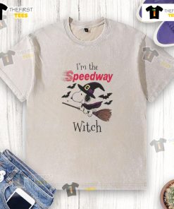 Pretty Speedway X Snoopy I'm the Witch Halloween washed t-shirt featuring vibrant graphics perfect for Halloween festivities.