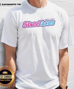 Pretty Streetacos Tangy Spicy T-Shirt featuring vibrant taco graphics and bold colors for food lovers and taco enthusiasts.