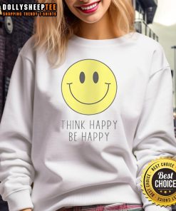 Alt Text: Pretty Think Happy Be Happy Smiley Face Sweatshirt in vibrant colors, perfect for casual and cheerful outfits.