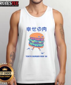 Pretty Tokyo Burger Run 86 tank top featuring a vibrant graphic design, perfect for casual summer outings or fitness activities.