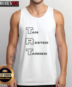 Stylish Pretty Tan Rested Tarded Tank Top displayed on a hanger, perfect for casual summer outfits.