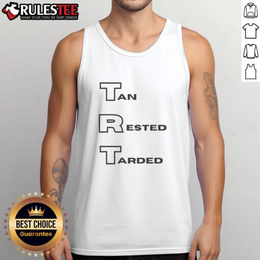 Stylish Pretty Tan Rested Tarded Tank Top displayed on a hanger, perfect for casual summer outfits.
