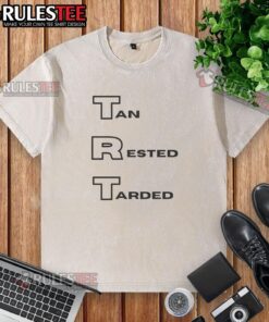 Pretty tan rested t-shirt, freshly washed, showcasing a stylish design perfect for casual wear and summer outings.