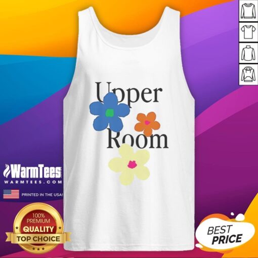 Pretty upper room flower tank top featuring a vibrant floral print, perfect for summer fashion and casual wear.
