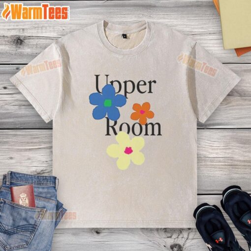 Pretty upper room flower washed T-shirt featuring a vibrant floral design, perfect for casual, stylish outfits.