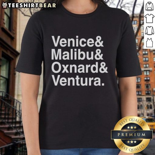 Pretty Venice Malibu Oxnard and Ventura ladies tee featuring a vibrant coastal design and stylish fit for casual wear.