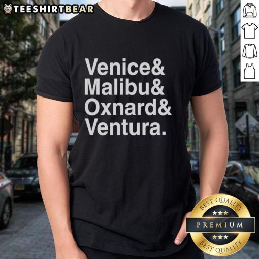 Pretty Venice Malibu Oxnard and Ventura T-Shirt featuring a vibrant beach design, perfect for coastal fashion lovers.