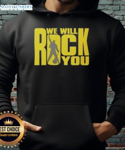Alt Text: Pretty We Will Rock You classic rock band hoodie featuring iconic design and vibrant colors for music lovers.