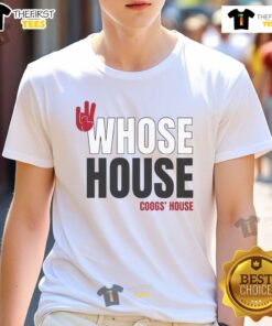 Pretty Whose House Coogs T-Shirt featuring a stylish hand sign design for fans of Houston Cougars sports apparel.