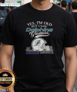 Alt Text: Miami Dolphins Super Bowl helmet skyline t-shirt, celebrating the team's greatness, perfect for fans of all ages.