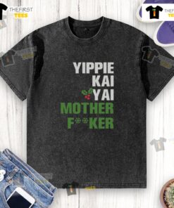 Front and back view of Pretty Yippie Kai Yay printed washed t-shirt in vibrant colors, showcasing trendy design.