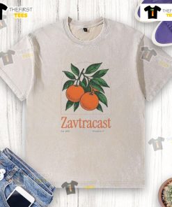 Alt Text: Pretty Zavtracast Mandarin Summer Washed T-Shirt, established 2015, featuring a vibrant design perfect for summer.