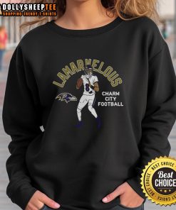 Hot Lamar Jackson Baltimore Ravens player sweatshirt illustration featuring vibrant colors and iconic team logo.