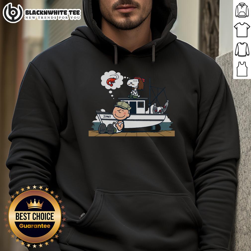Cute Shrimp Nuts Peanuts Snoopy Hoodie Cute shrimp and peanuts design on a Snoopy hoodie, perfect for casual wear and seafood lovers.
