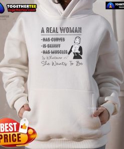 A woman wearing a 'Top A Real Woman Has Curves' hoodie, confidently showcasing her style and body positivity.