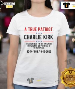 Top A True Patriot Charlie Kirk RIP Ladies Tee featuring patriotic design and soft fabric, perfect for supportive fans.