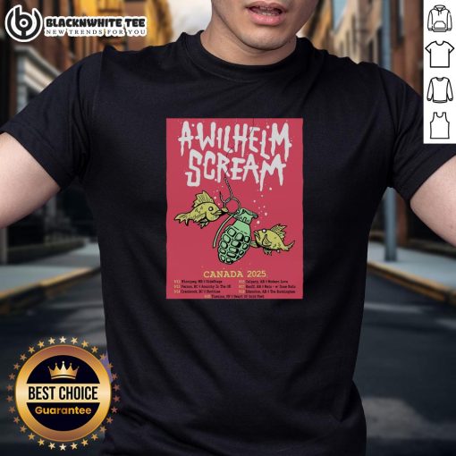Top A Wilhelm Scream 2025 Canada Tour Poster T-Shirt featuring vibrant graphics and tour dates for fans.
