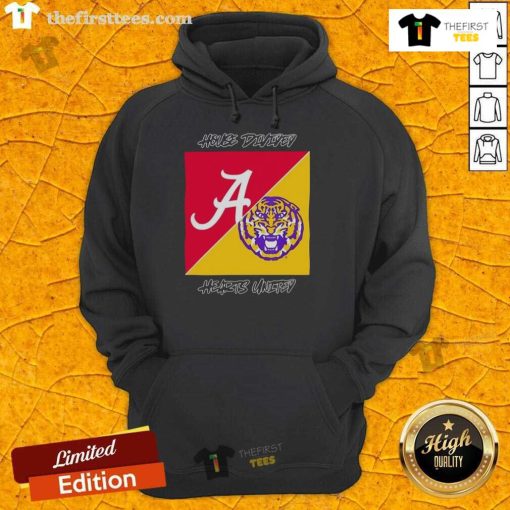 2025 House Divided hoodie featuring Alabama Crimson Tide vs LSU Tigers logo for college football fans.