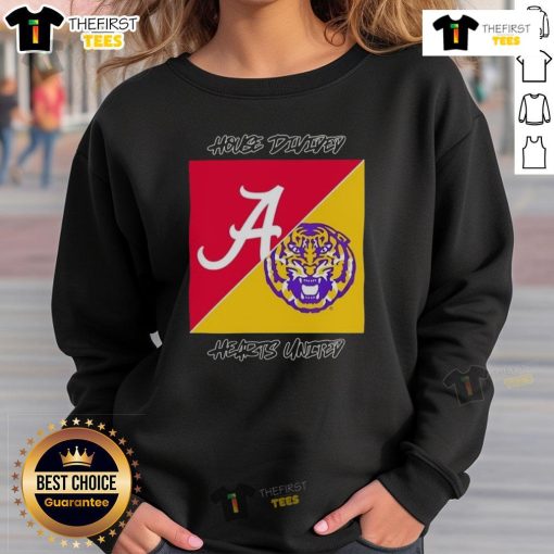 Top Alabama Crimson Tide vs LSU Tigers College Football House Divided Hearts 2025 Logo Sweatshirt design.