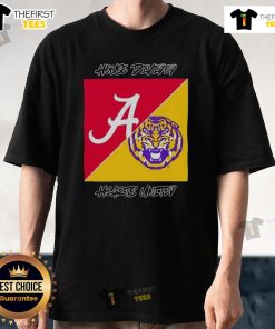 Top Alabama Crimson Tide vs LSU Tigers house divided hearts logo T-shirt for college football fans in 2025.