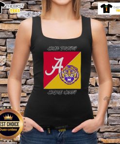 Alt Text: Top Alabama Crimson Tide vs LSU Tigers College Football House Divided Hearts 2025 Logo Tank Top for fans