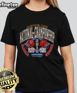 Retro ladies tee featuring Alabama vs Georgia National Championship Game 2018 design for college football fans.