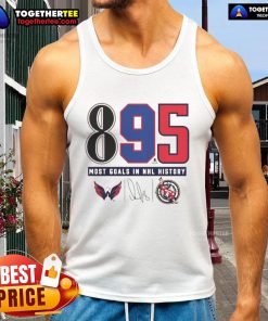 Top Alexander Ovechkin Washington Capitals 895 Goals NHL History signature tank top design showcasing sports memorabilia.