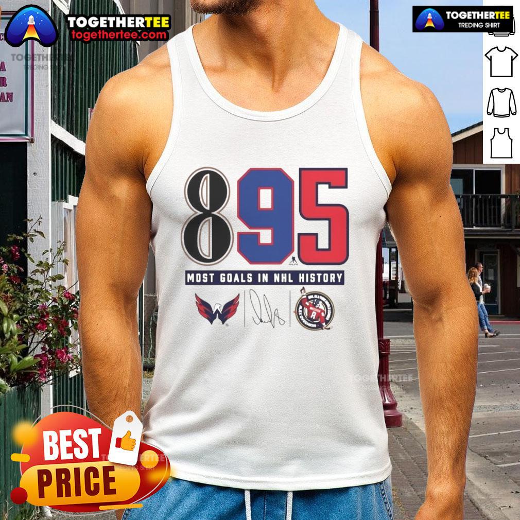 Top Alexander Ovechkin Washington Capitals 895 most Goals In NHL History Signature Tank Top Top Alexander Ovechkin Washington Capitals 895 Goals NHL History signature tank top design showcasing sports memorabilia.